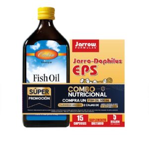 PROMO COMBO FISH OIL X 500mL CARLSON 1600 mg – Omega 3 + 2 CAJAS JARRODOPHILUS E.P.S. X 15 CAPS -Probióticos